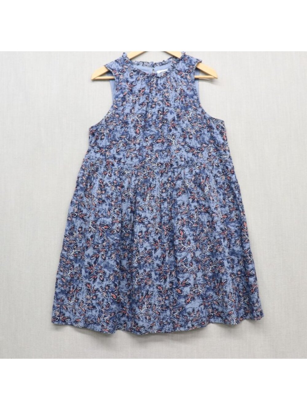 Lucky Brand Blue Floral Leaf Batik Ruffle Boho Dress M